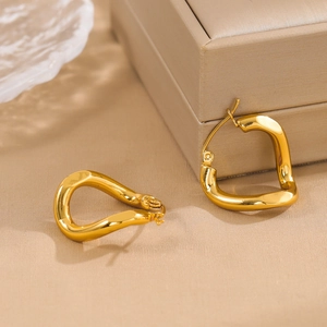 Twisted Hoop Earrings Stainless Steel Irregular Geometric Gold Plated Fashion Jewelry For Women
