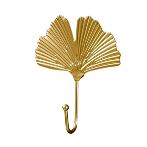 Nordic golden ginkgo leaf shaped iron wall hook for entryway and clothing stores
