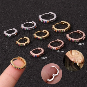 Rainbow cubic zirconia huggie earrings in gold silver rose gold with 6mm 8mm 10mm sizes