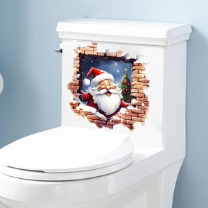 3D Christmas Santa Claus wall sticker for toilet decoration with realistic wall break effect