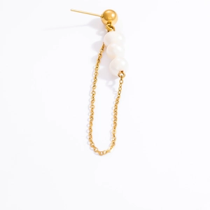 18k gold plated stainless steel earring with three natural freshwater pearl pendants