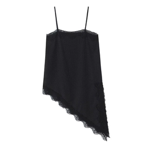 Dames Polka Dot Cami Top Acryl Kant Trim Asymmetrische Zoom Spaghettibandjes Sexy Casual Streetwear Mouwloos Shirt