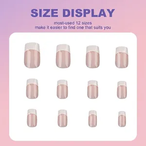 Size chart for 108pcs French press-on nails in 12 various sizes with detailed measurements