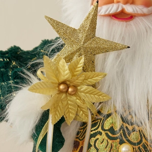 Christmas Santa Claus ornament with gold glitter star and embroidered green fabric