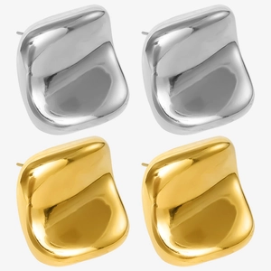 Minimalist 304 Stainless Steel Irregular Geometric Square Stud Earrings Gold Silver Fluid Metal Lava Style Jewelry For Women