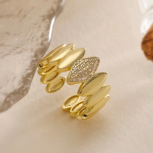 Minimalist 18K gold plated geometric open ring with marquise zircon stones for women