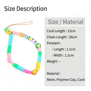 Handmade beaded phone strap with colorful clay fruit slices and LOVE letter beads