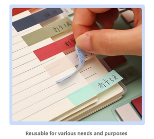 Close-up of translucent Morandi color PET index tabs for notebooks and planners