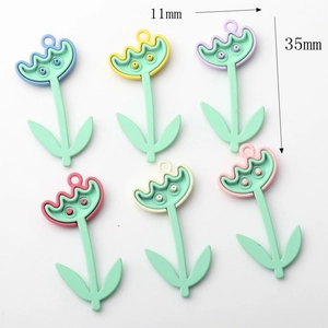 Colorful tulip flower alloy pendants with green stems for DIY handmade jewelry crafts