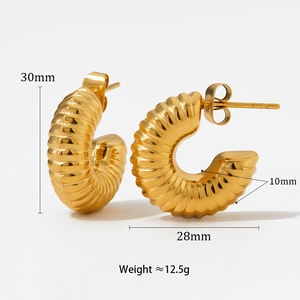 Detailed size specifications for gold twisted hoop earrings with ribbed texture