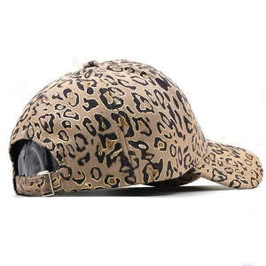 Golden leopard print baseball cap with faux suede texture and adjustable metal buckle back