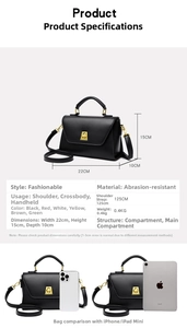 Size details of the fashion square bag showing dimensions for shoulder and crossbody use