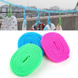 Windproof non-slip fence-style clothesline with hooks in green, blue, and pink colors