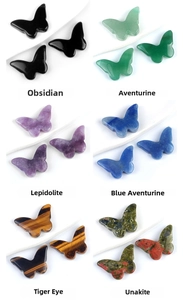Polished butterfly carved natural stones in obsidian tiger eye and aventurine crystals