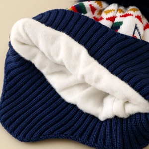 Winter knit hat for boys with fleece lining and colorful excavator pattern