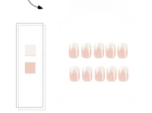 Detailansicht von 10 kurzen pink-weißen Ombré-Nagelspitzen mit glänzender Oberfläche