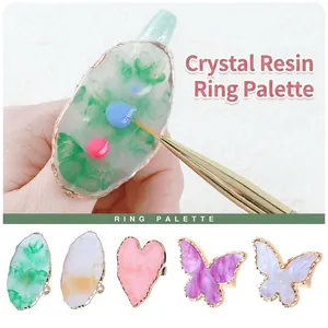 Anillo De Paleta Mezcladora Nail Art Resina Textura Mármol Ágata Borde Dorado Ajustable Herramienta Para Salón Manicura
