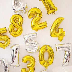 16-inch metallic gold and silver foil number balloons for birthday party decorations