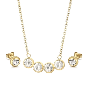 Set di gioielli in acciaio inossidabile dorato con collana e orecchini a lobo con strass