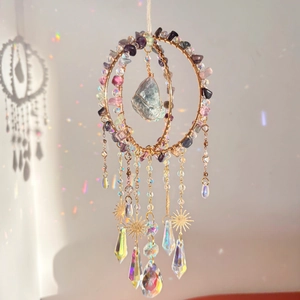 Natural Raw Crystal Stone Suncatcher Hanging Ornament Rainbow Maker K9 Crystal Prism Dreamcatcher Style Home Decor