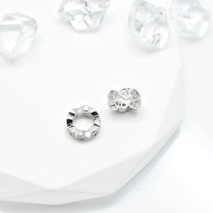 Silver micro-pave heart zircon spacer bead for DIY jewelry making, front and side view