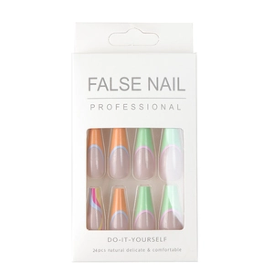 Colorful pop-art wave long coffin press-on nails set with 24 pieces in a display box