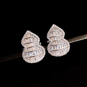 Silver finish gourd-shaped stud earrings with sparkling cubic zirconia pavé setting