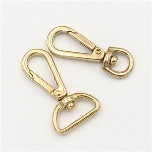 Pair of polished brass swivel lobster clasps for DIY leathercraft and bag hardware