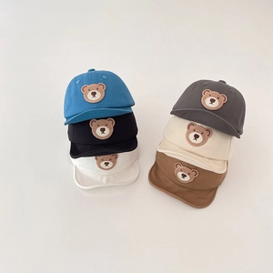 Cute baby bear embroidery soft brim baseball caps in six diverse colors for infants