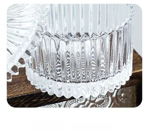 Detailed macro view of the fluted design on a clear glass candy jar with art texture