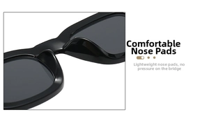 Détail des plaquettes de nez intégrées sur lunettes de soleil noires pour le confort