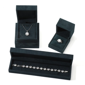 Elegant silver jewelry set with necklace ring and bracelet in green velvet gift boxes