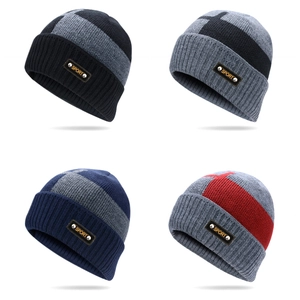 Winter rib-knit beanies for men in four colorways with SPORT patch and fleece lining