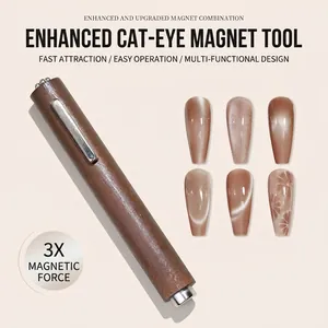 Professional cylindrical cat eye nail magnet tool with six different effect display cards