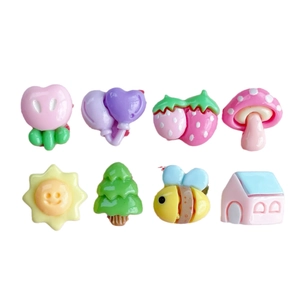 Colorful resin mini cartoon charms including bees flowers and houses for DIY crafts