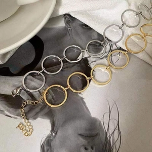 Fashion geometric layered circle chain necklace in gold and silver finish options