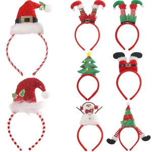 Set of 8 festive Christmas headbands including Santa hats, elf legs, and snowmen designs