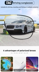 Detail showing TAC polarized lens performance for glare reduction in driving sunglasses