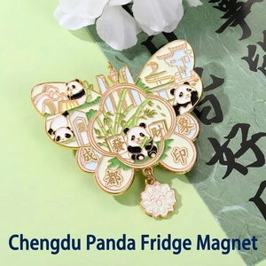 Butterfly Shape Panda Fridge Magnet Zinc Alloy Enamel Chengdu Souvenir With Flower Pendant Magnetic Home Kitchen Decor