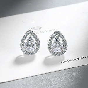 Silver teardrop and square earrings with white cubic zirconia for a sparkling fashion look