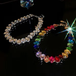 Exaggerated colorful teardrop crystal necklaces with rainbow and clear pear-cut stones