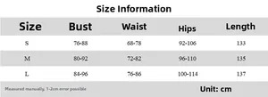 Detailed size chart for the leopard print slim fit maxi dress with precise measurements