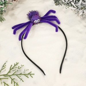 Halloween purple plush spider headband accessory for party costume decorations