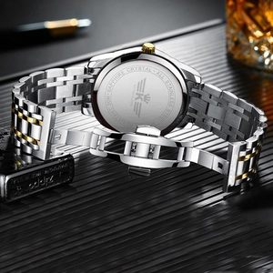 Men's luxury waterproof stainless steel watch with sapphire crystal and butterfly clasp