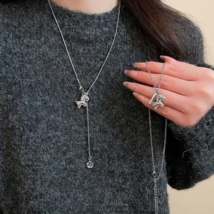 Horse Pendant Necklace Copper Zircon Lucky Tag Flower Charm Adjustable Long Sweater Chain Korean Ins Style For Women
