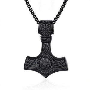 Nordic Mjolnir Thor's Hammer necklace for men in matte black stainless steel finish