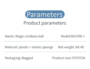 Detailed specification chart for the Magic Rainbow Ball puzzle toy with physical dimensions