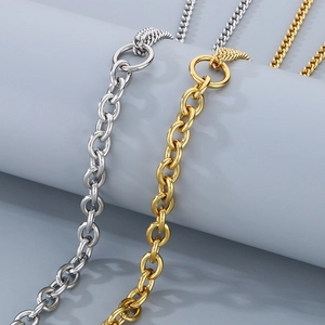 Unisex 18K gold and silver stainless steel mixed Cuban and O-link chain necklaces
