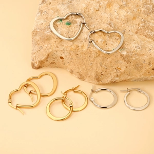 Minimalist Stainless Steel Hoop Earrings For Women Gold Silver Geometric Round Heart Shaped Hypoallergenic Fashion Ear Clips Jewelry