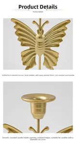 Detail of golden butterfly iron candle holder showing anti-rust paint and 2.2cm socket